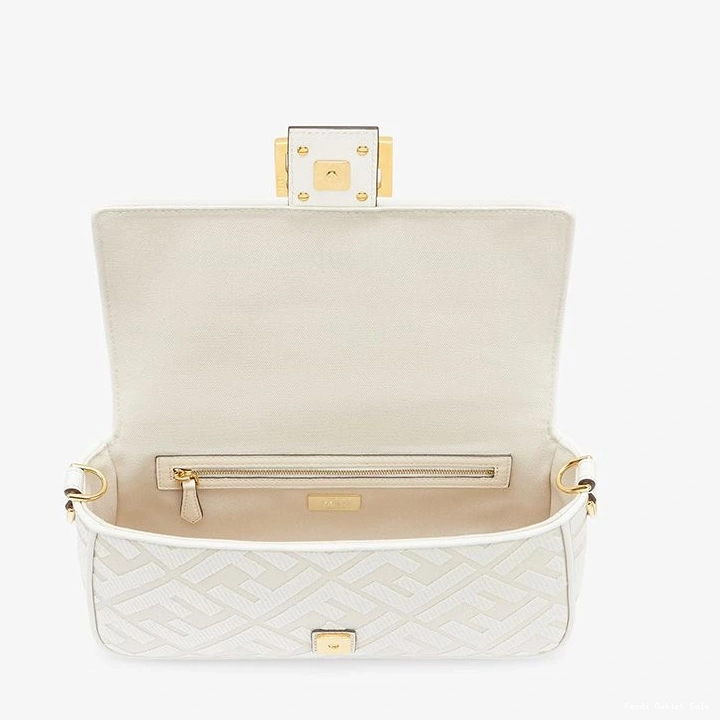 Affordable Medium Laser Canvas Cut Fendi Motif In FF with Bag White Baguette Strap 0805